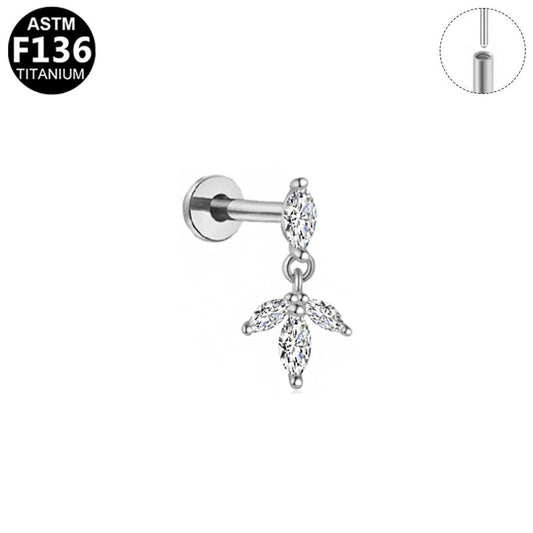 Piercing pendant feuillage en titane argenté