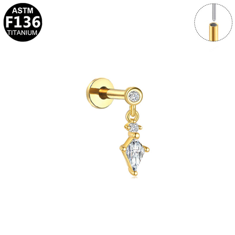 Piercing pendant étoile du nord (push-pin) en titane doré