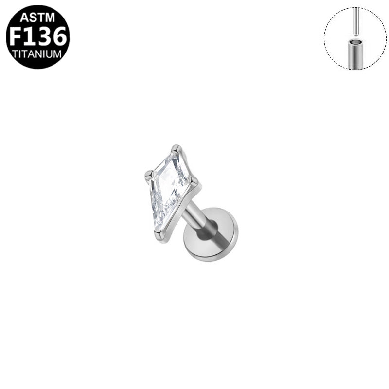 Piercing losange zircon en titane argenté