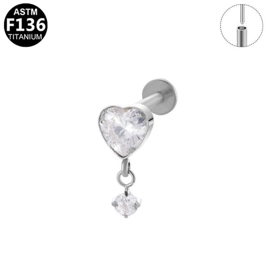 Piercing cœur pendant zircon en titane argenté