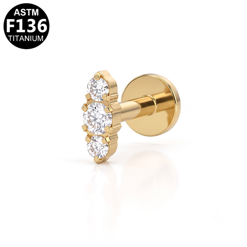 Piercing trio vertical zircons en titane doré