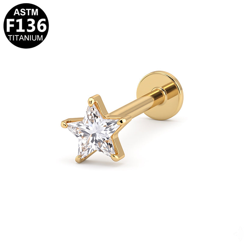 Piercing étoile zircon en titane doré