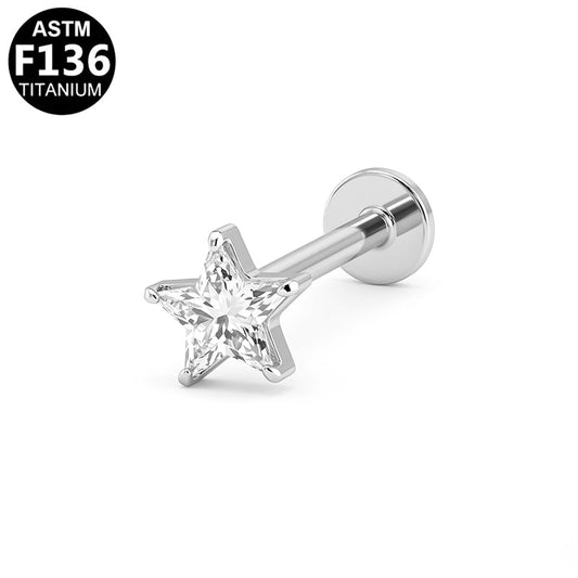 Piercing étoile zircon en titane argenté