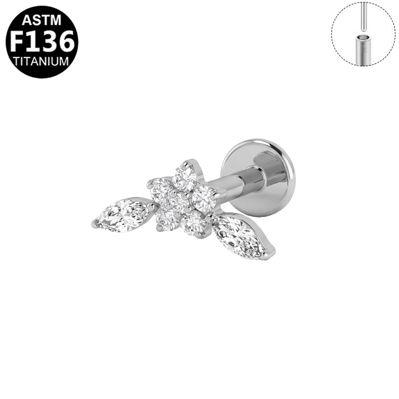 Piercing fleur et feuilles en titane argenté