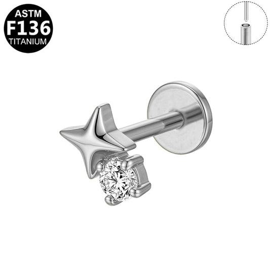 Piercing étoile et petit zircon en titane argenté