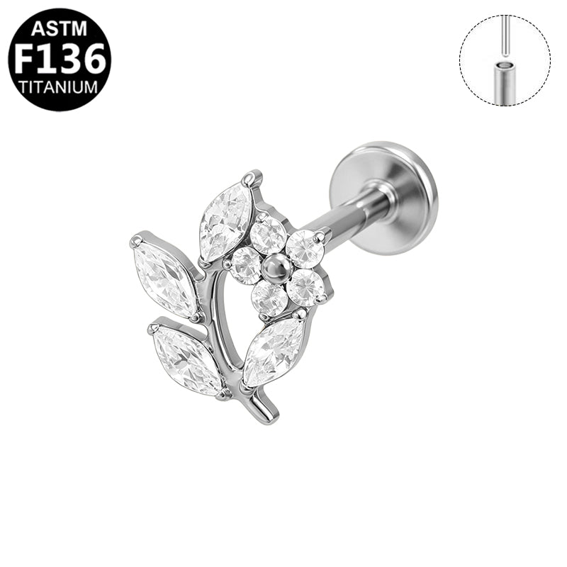 Piercing branche fleurie en titane argenté