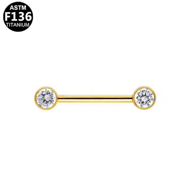 Piercing téton barre zircons en titane doré
