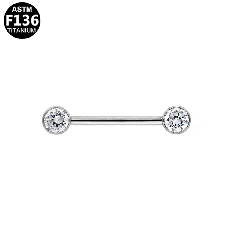 Piercing téton barre zircons en titane argenté