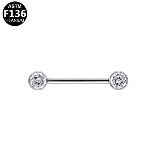 Piercing téton barre zircons en titane argenté