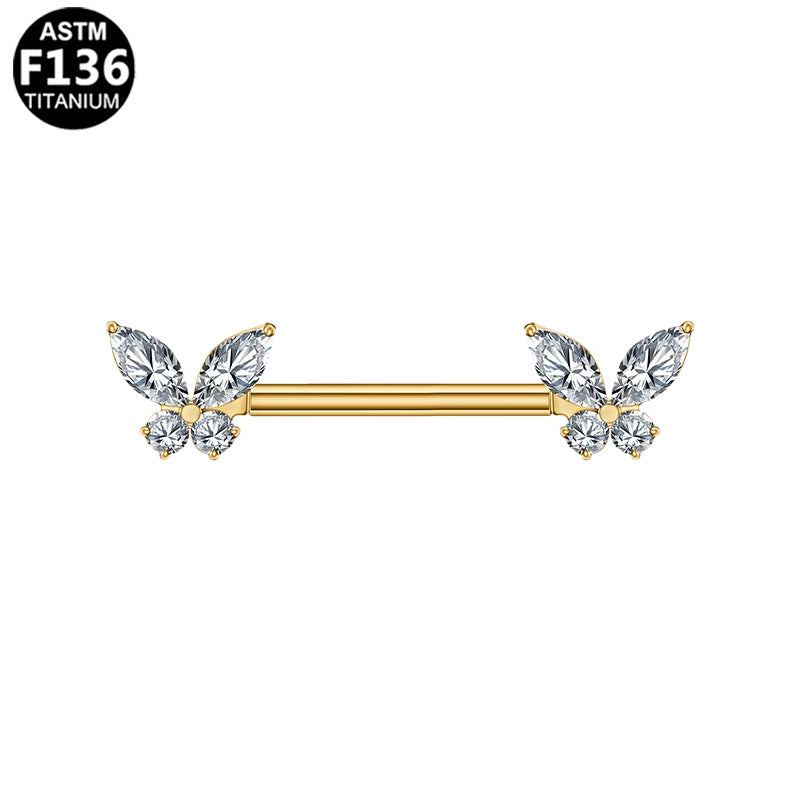 Piercing téton papillons en titane doré