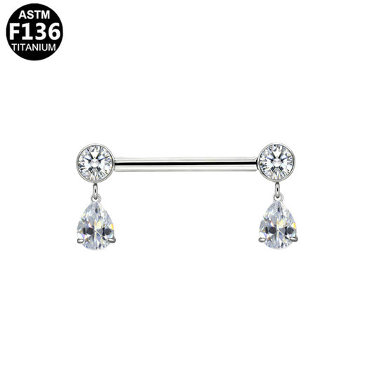 Piercing téton gouttes pendantes en titane argenté