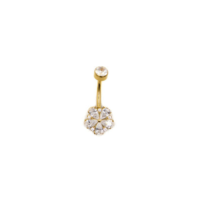 Piercing nombril fleur strass en titane argenté