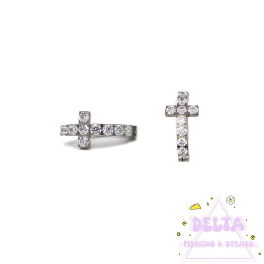 Clicker piercing croix en titane avec strass