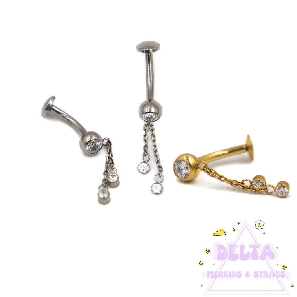 Piercing nombril en titane avec chaînes et strass