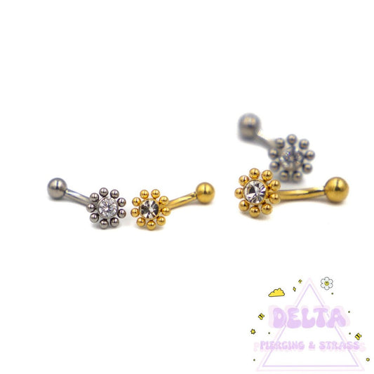 Banane en titane fleur avec strass – 1.2 x 8 mm