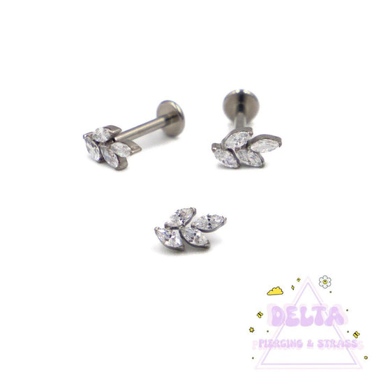 Piercing en titane argenté – 4 feuilles zirconium