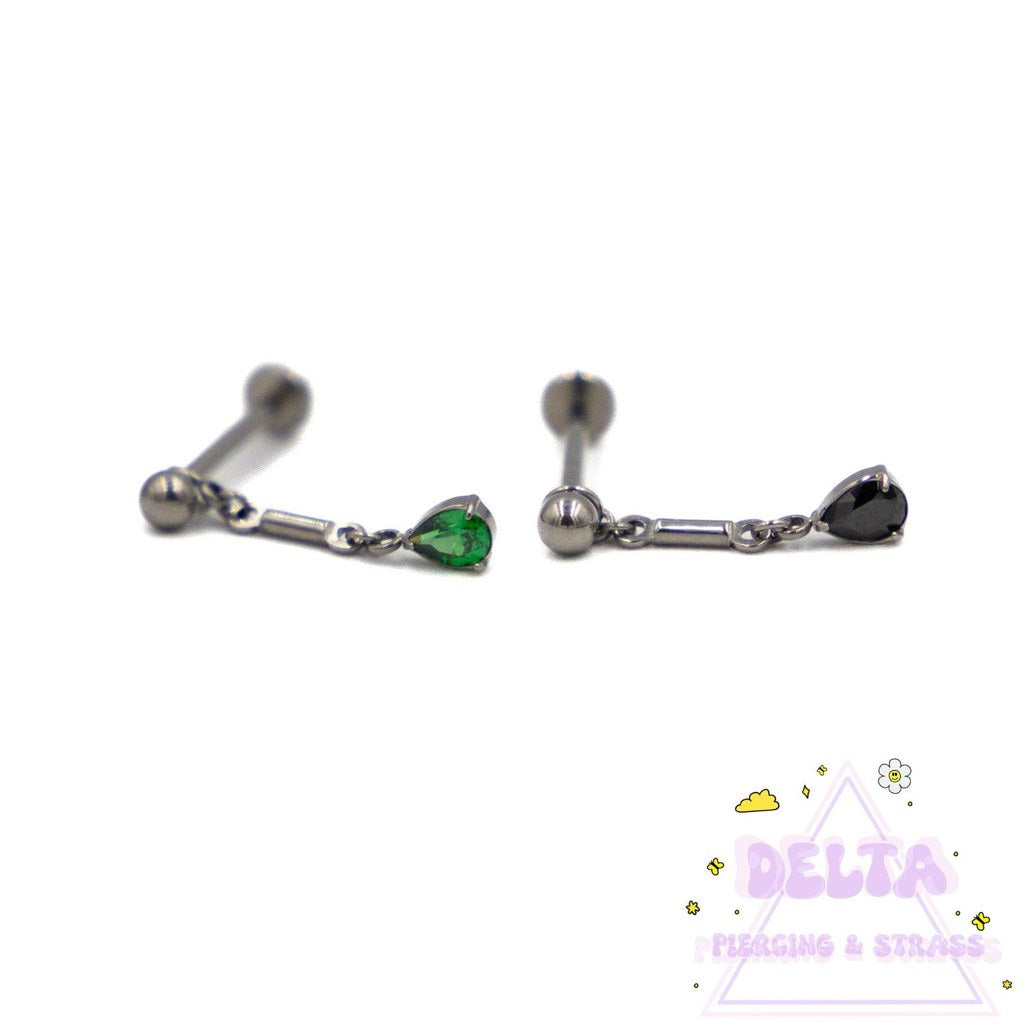 Piercing en titane – Pendentif zirconium vert ou noir