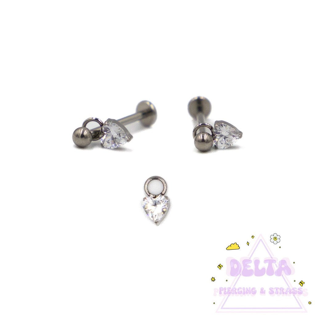 Piercing en titane argenté – Pendentif cœur zirconium