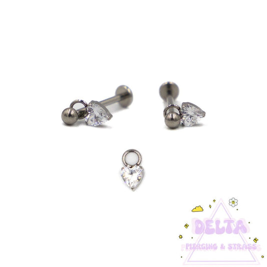 Piercing en titane argenté – Pendentif cœur zirconium
