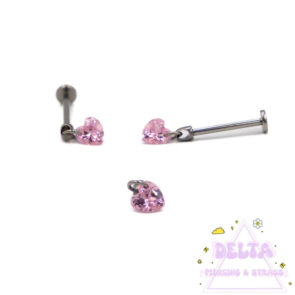 Piercing en titane argenté – Pendentif cœur rose