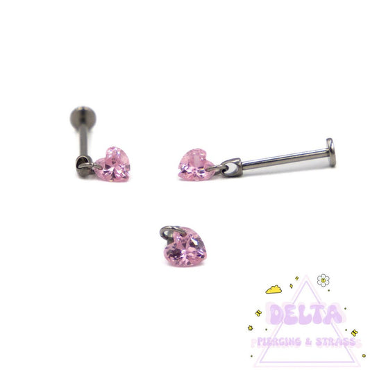 Piercing en titane argenté – Pendentif cœur rose