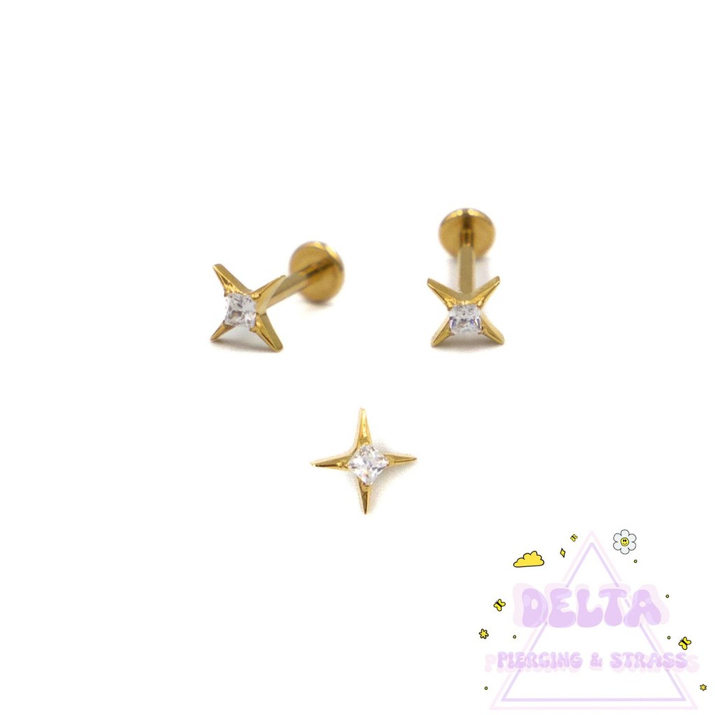 Piercing étoile strass en titane doré