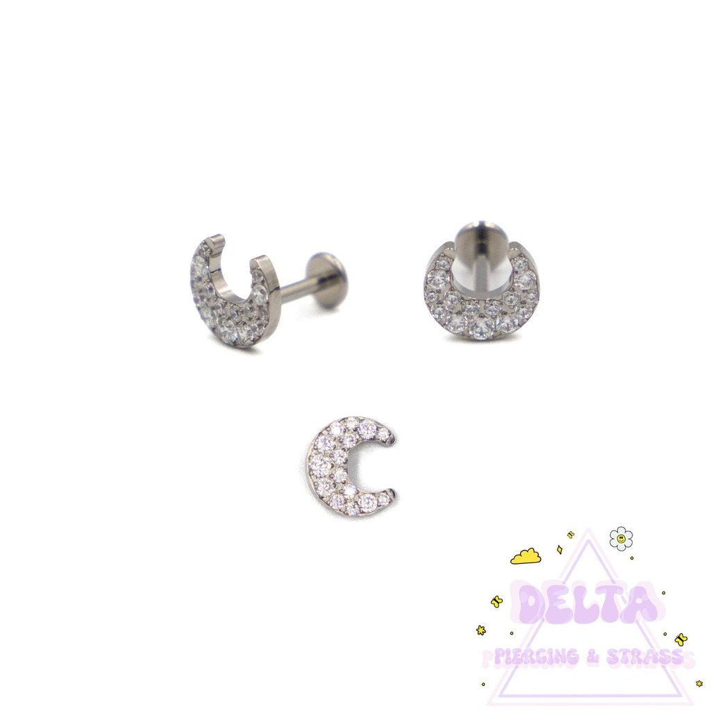 Piercing lune étoilée en titane argenté