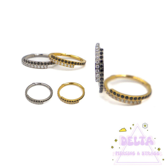 Anneau en titane bicolore avec strass noirs et clairs