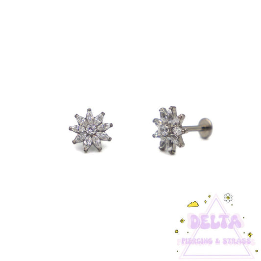 Piercing Threadless Fleur Étoilée en Zircon