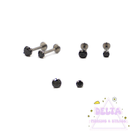 Piercing threadless strass noir en titane
